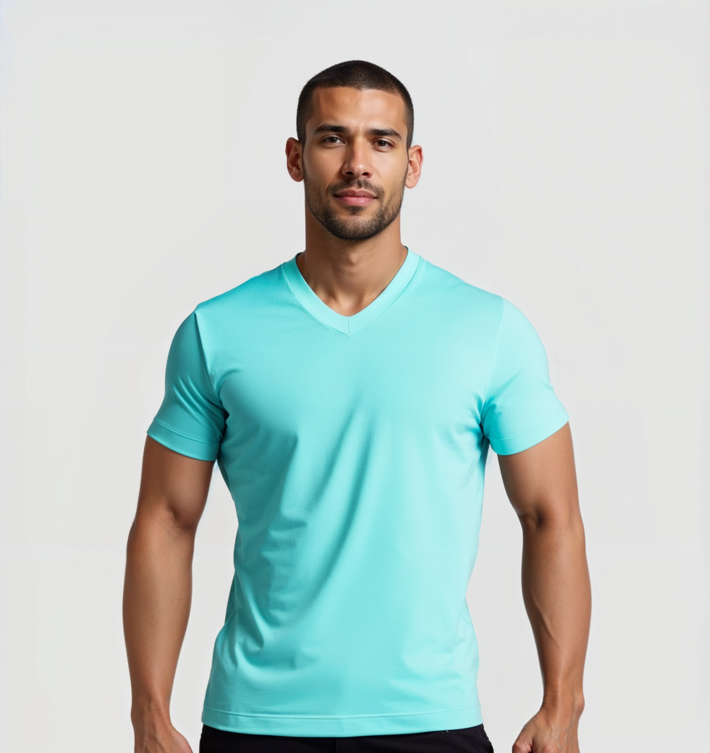 Le Tee-shirt Col V - Bleu turquoise