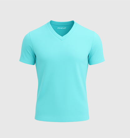 Le Tee-shirt Col V - Bleu turquoise
